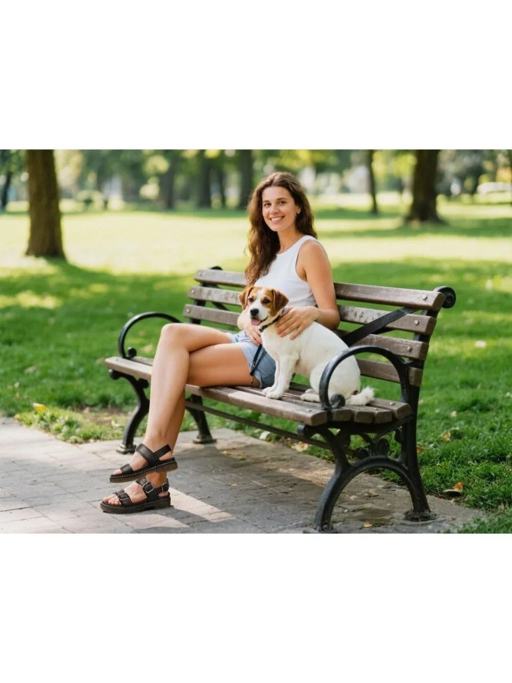 Women's Black Adjustable Double Strap Cute Chunky Footbed Platform Sandal Shoes